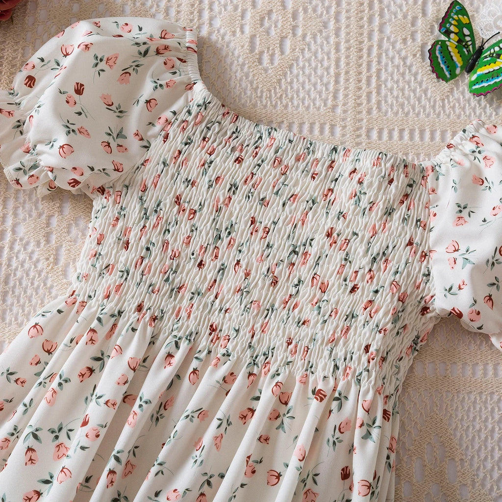 Baby Girls Floral Short Sleeve Dress   Casual Summer Outfit for Kids