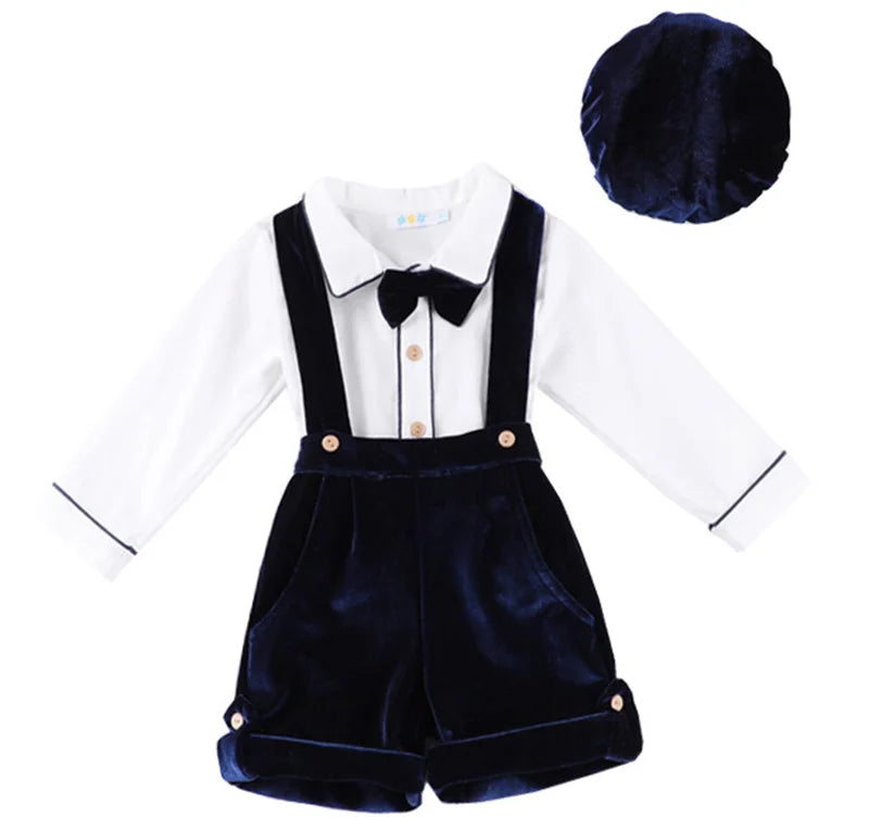 Newborn Baby Boy Clothes Suit Birthday Wedding Velvet Pants Blouse 3Pcs Set