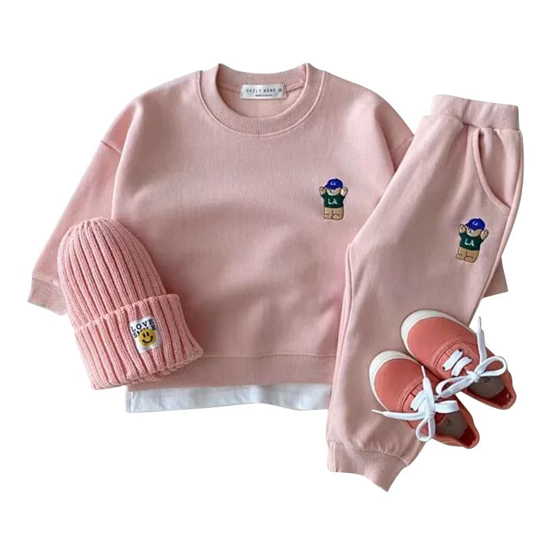 Fashion Kids Sports Bear Sweatshirt and Pants 2 Piece Fall Clothing Set