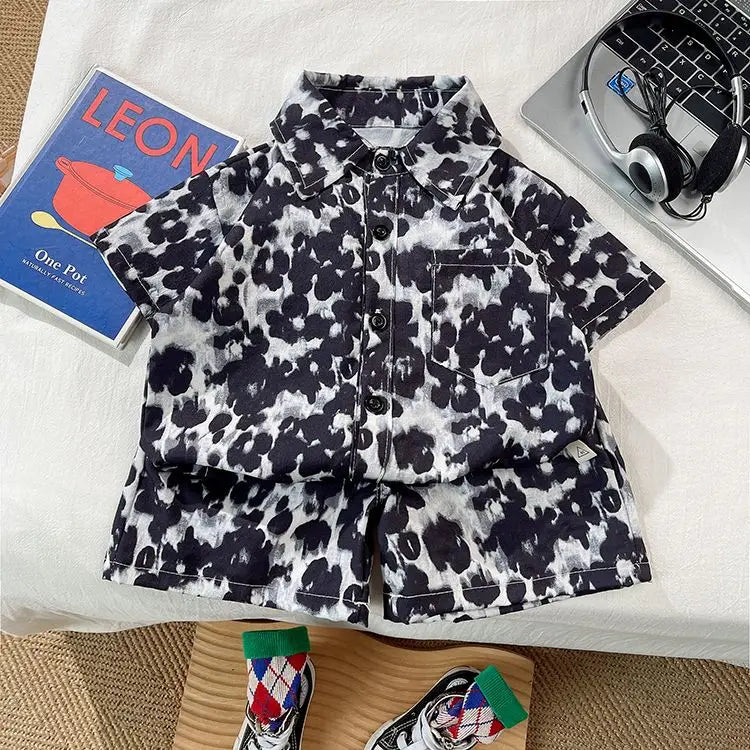 Stylish Flower Suit for Children Baby Short Sleeve Shirt and Casual Shorts Set
