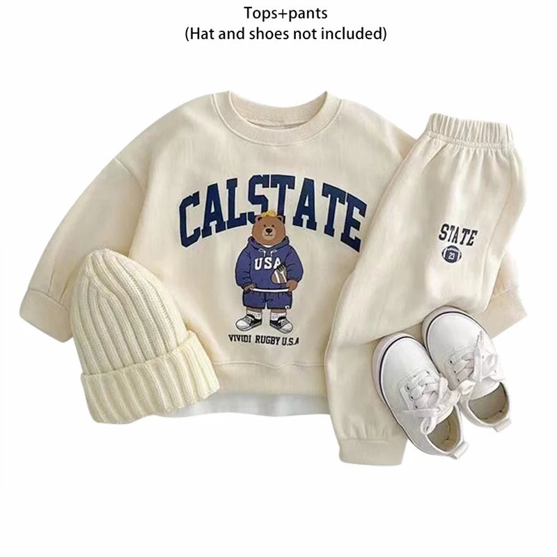 Fashion Kids Sports Bear Sweatshirt and Pants 2 Piece Fall Clothing Set