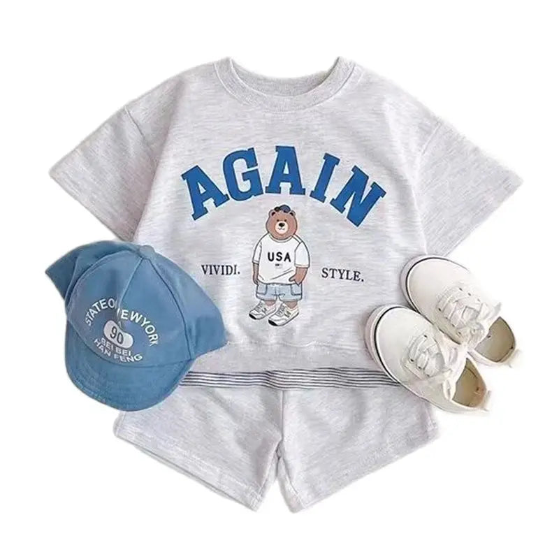 Fashion Kids Sports Bear Sweatshirt and Pants 2 Piece Fall Clothing Set