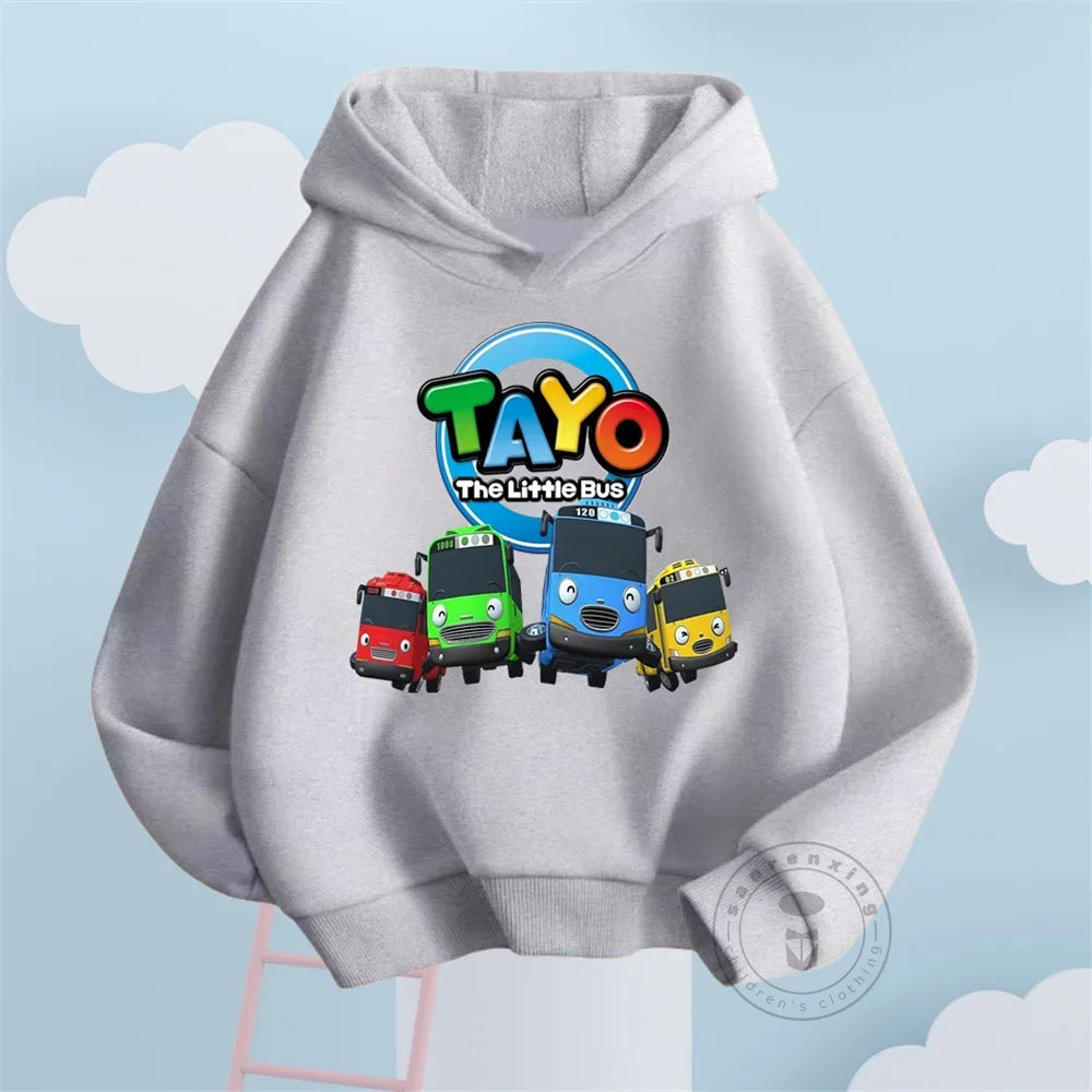 Fashion Kids Hoodies Cute Tayo Cartoon Graphic Print Boys Girls Sweatshirt Tops