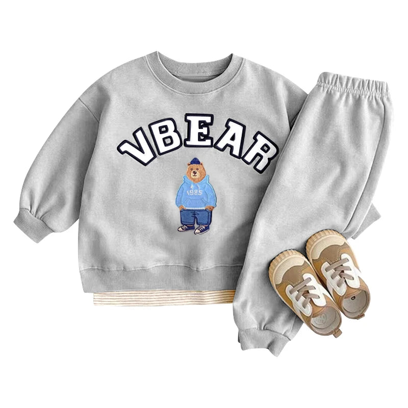 Fashion Kids Sports Bear Sweatshirt and Pants 2 Piece Fall Clothing Set