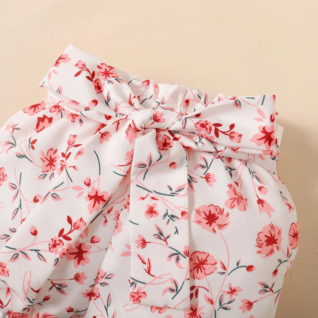 Adorable Baby Girl Clothing Set 3PCS Bodysuit and Accessories with Floral Patterned Fabric Bow