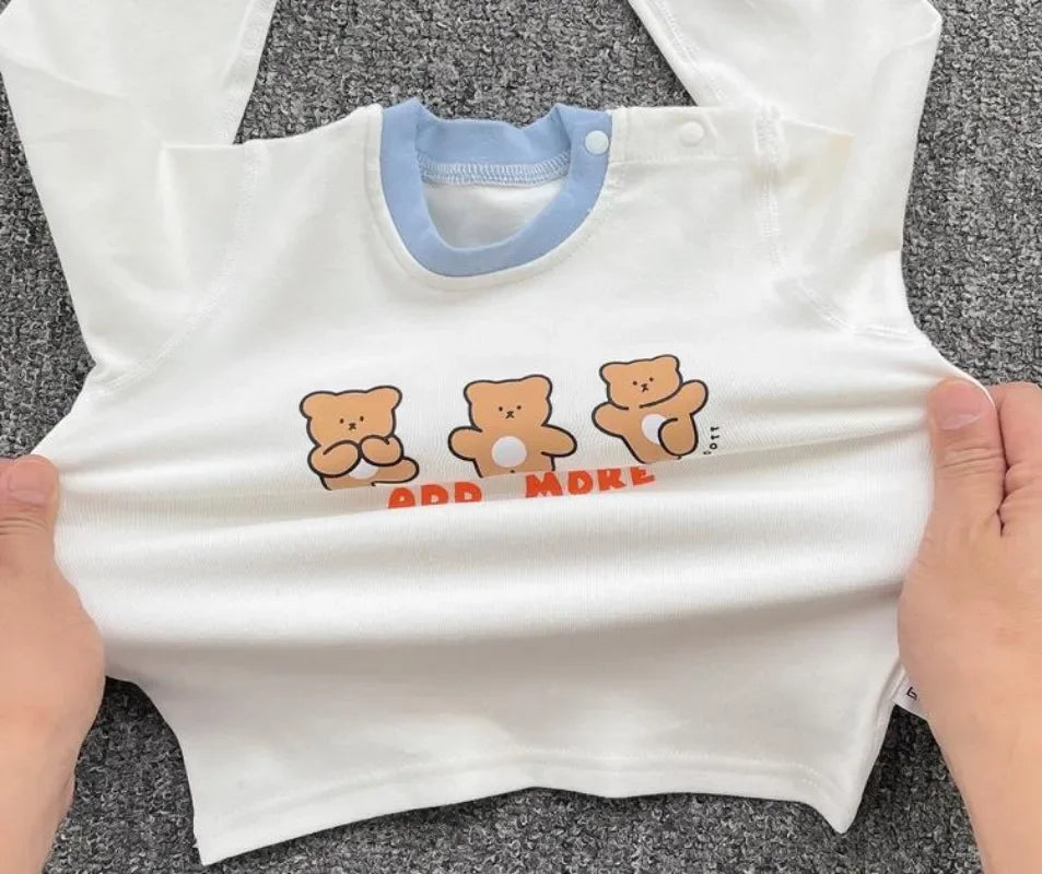 Baby 2PCS Pajama Set Cotton Long Sleeve Outfit for Autumn Winter Wear with cute bear prints