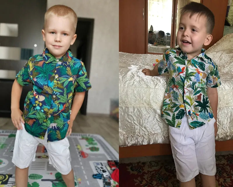Baby Boy Summer Clothes Printed Shirt and Shorts Casual 2 Piece Set with colorful tropical patterns