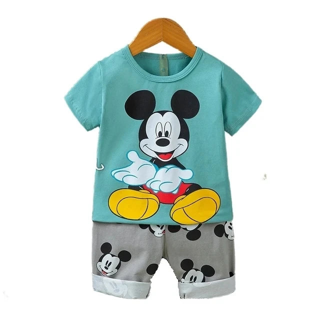 Baby Boy Summer Cotton Outfit T-shirt and Shorts Set for 0-3 Years featuring a Mickey Mouse design