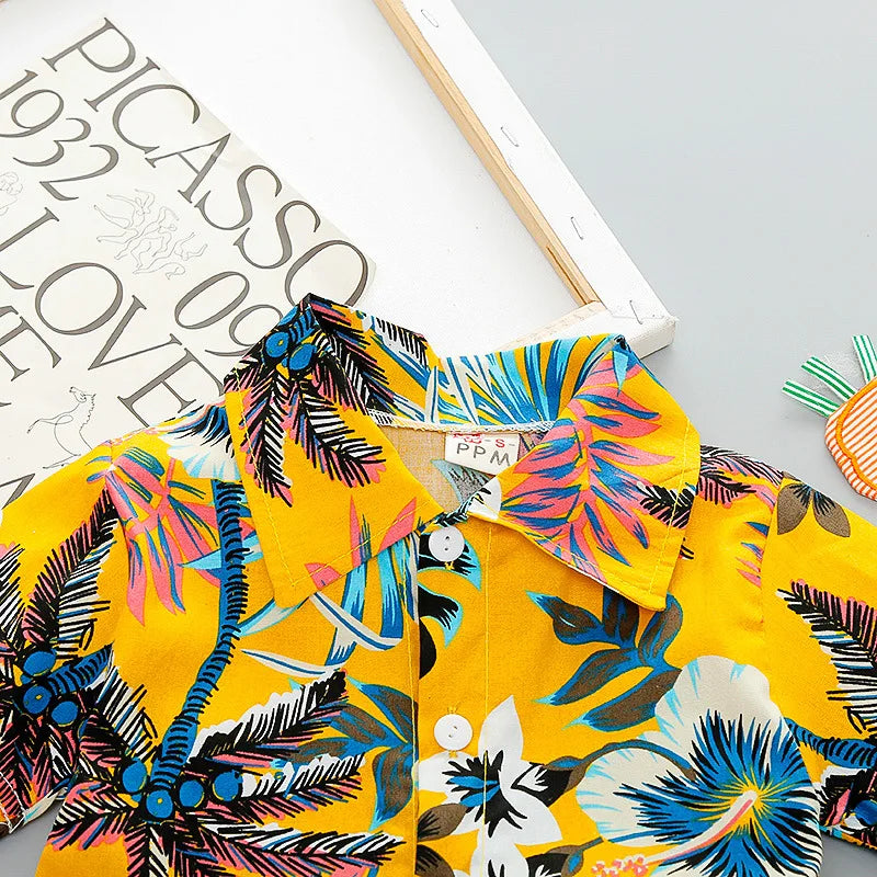 Baby Boy Summer Outfit Printed Shirt and Shorts 2 Piece Beach Clothes vibrant tropical shirt by Yamza Tots' Closet