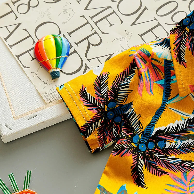 Baby Boy Summer Outfit Printed Shirt and Shorts 2 Piece Beach Clothes with colorful tropical design