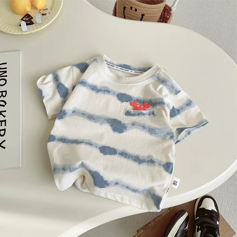 Baby Boy's Clothing Outfits Sets T-shirt & Shorts suits white with blue tie-dye and small red design on pocket