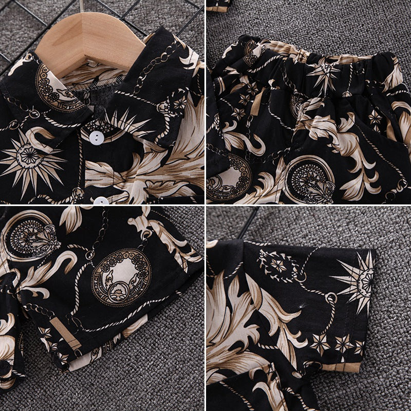 Baby Boy's Suit Fashion Print Clothes with black and beige celestial design by Yamza Tots' Closet