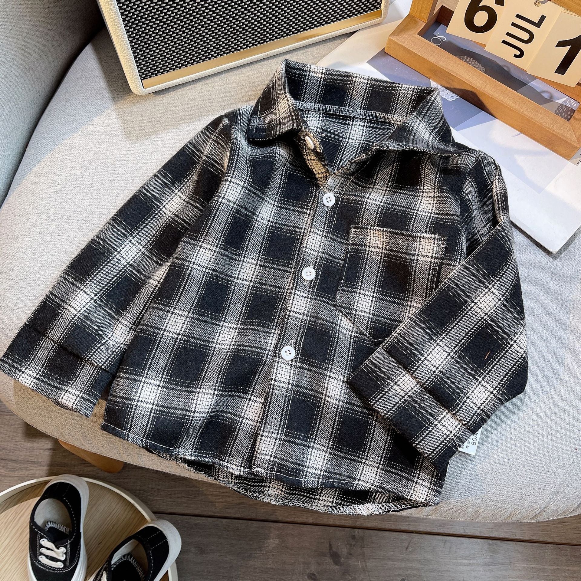 Baby Boys Summer Plaid Outfit Cozy Striped Shirts Tees and Shorts Set black and white plaid shirt by Yamza Tots Closet