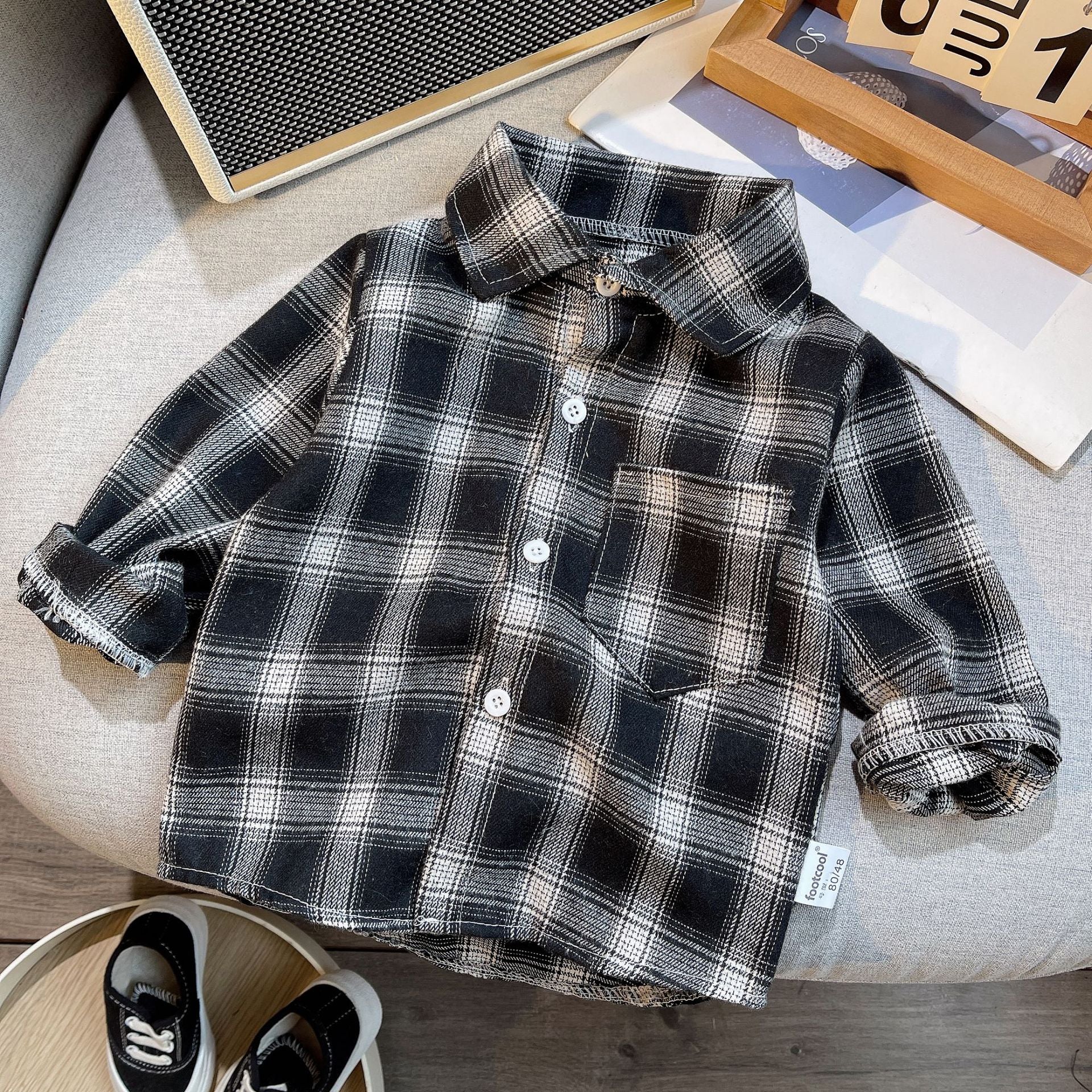 Baby Boys Summer Plaid Outfit Cozy Striped Shirts Tees and Shorts Set black and white plaid button-up shirt