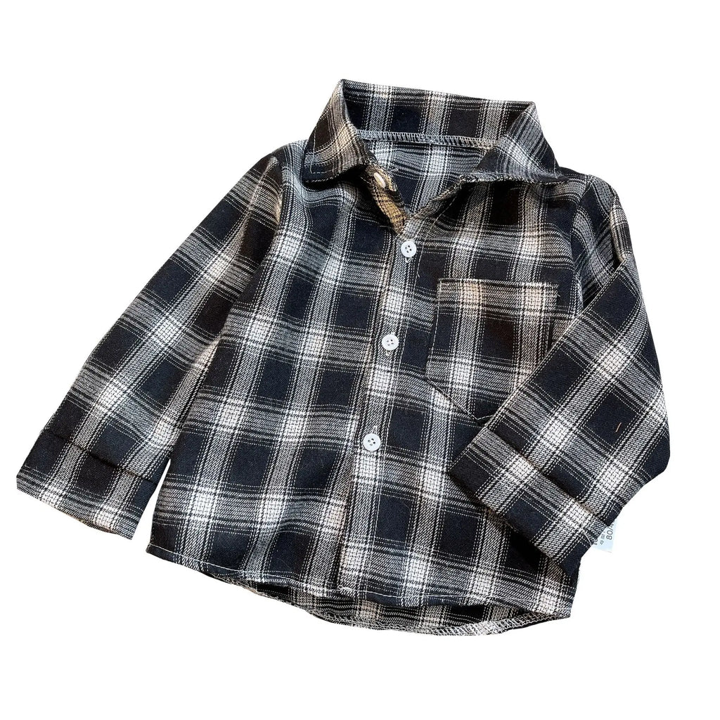 Baby Boys Summer Plaid Outfit cozy striped shirt with black and white plaid pattern from Yamza Tots Closet