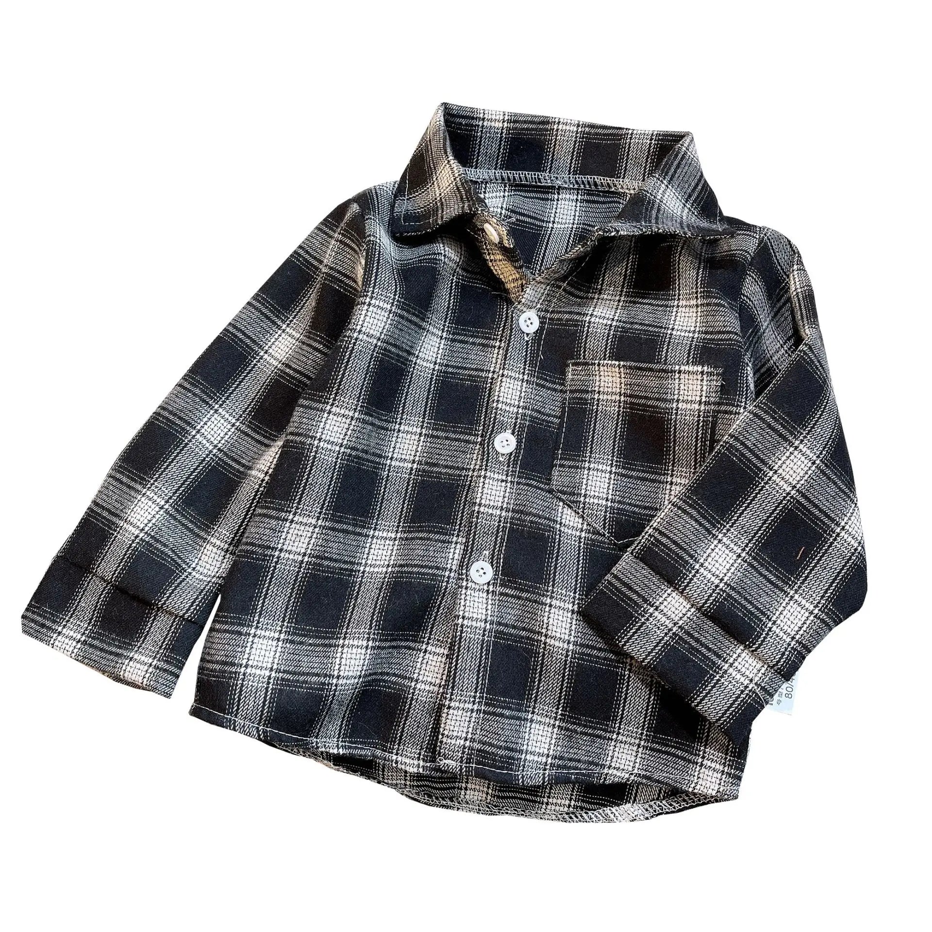 Baby Boys Summer Plaid Outfit cozy striped shirt with black and white plaid pattern from Yamza Tots Closet