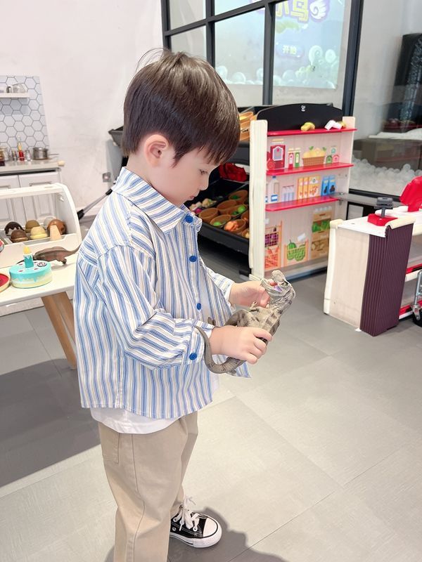 Baby Boys Summer Plaid Outfit Cozy Striped Shirts Tees and Shorts Set worn by toddler playing indoors