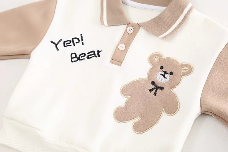 Yamza Tots' Closet Baby Clothes Children Set Boys T-Shirt Pants 2Pcs Sets with bear design and beige sleeves