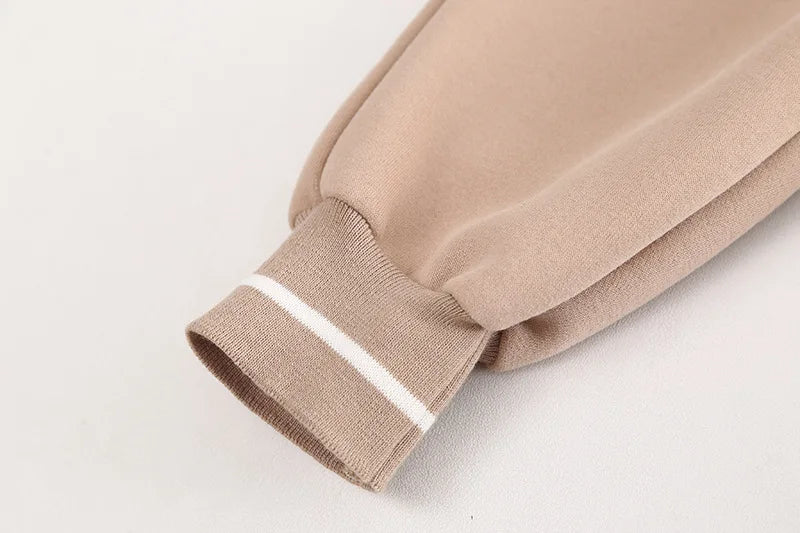 Close-up of beige pants cuff with white stripe for Baby Clothes Children Set Boys T-Shirt Pants 2Pcs Sets