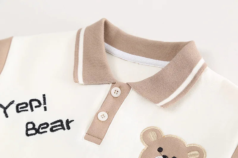 Baby Clothes Children Set Boys T-Shirt Pants 2Pcs Sets beige collar shirt with bear embroidery and text Yep Bear