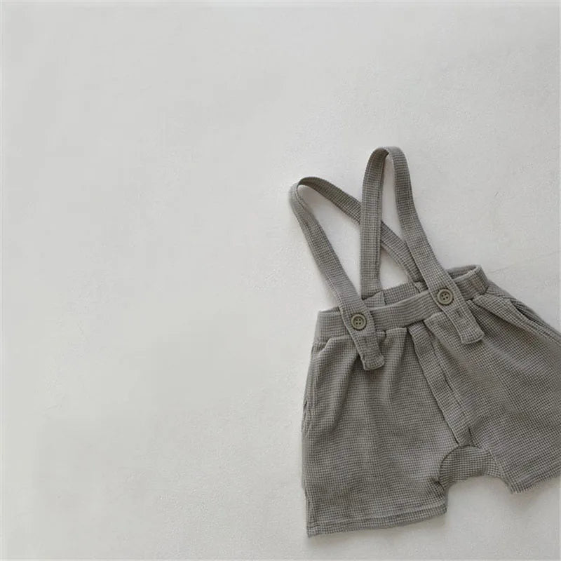 Baby Corduroy Overalls Romper Jumpsuit Backless Outfit Unisex in soft grey with adjustable straps
