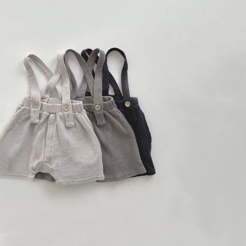 Yamza Tots' Closet Baby Corduroy Overalls Romper Jumpsuit Backless Outfit Unisex in beige gray and black