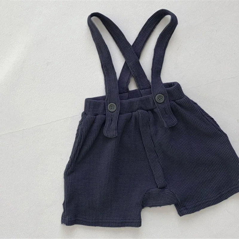 Navy blue Baby Corduroy Overalls Romper Jumpsuit Backless Outfit Unisex with button straps