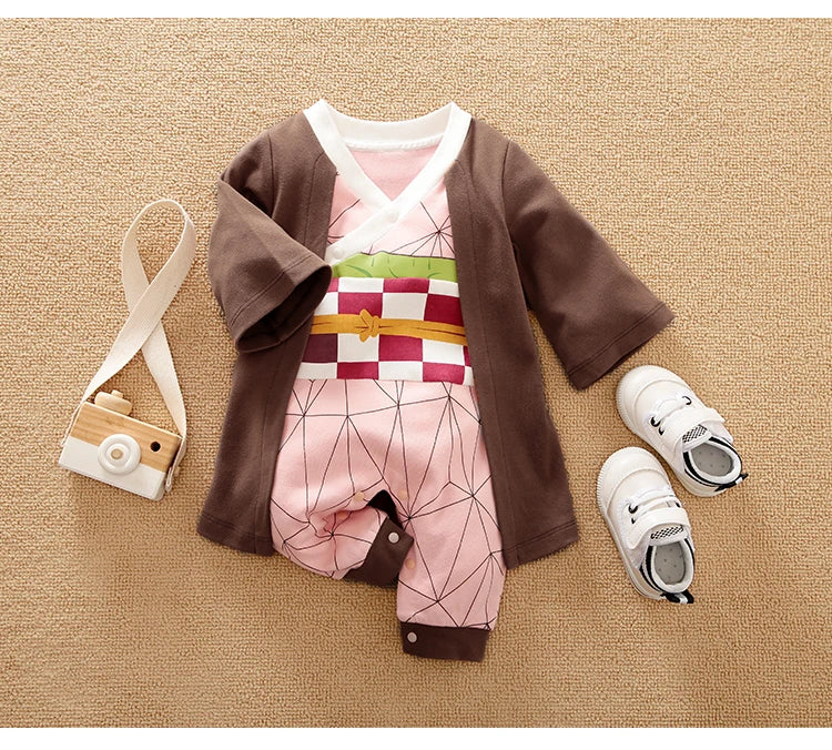 Baby Cotton Role Play Jumpsuit Long Sleeve Soft Comfortable Outfit with kimono style and toy camera set