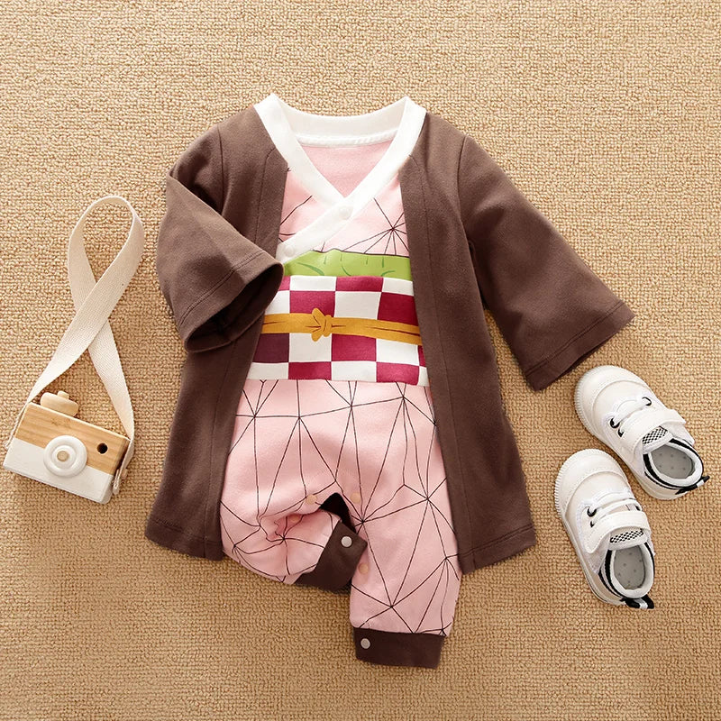 Baby Cotton Role Play Jumpsuit Long Sleeve Soft Comfortable Outfit by Yamza Tots Closet with kimono style and patterned design