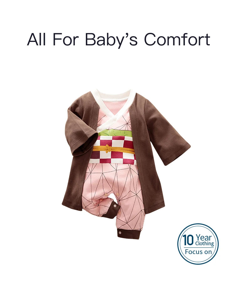 Baby Cotton Role Play Jumpsuit Long Sleeve Soft Comfortable Outfit in pink and brown by Yamza Tots' Closet