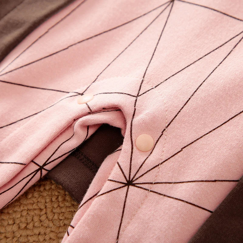 Close-up of pink Baby Cotton Role Play Jumpsuit Long Sleeve Soft Comfortable Outfit with snap buttons