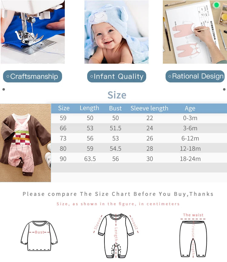 Baby Cotton Role Play Jumpsuit Long Sleeve Soft Comfortable Outfit size chart and design craftsmanship details