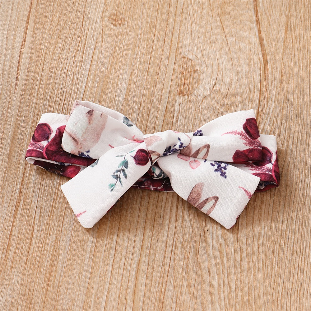 Floral patterned bow headband accessory for Baby Girl Clothes Set Red Color 2PCS by Yamza Tots Closet