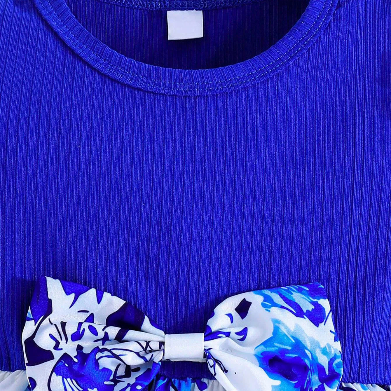 Blue Baby Girl Dress Small Flying Sleeve with floral bow detail from Yamza Tots Closet