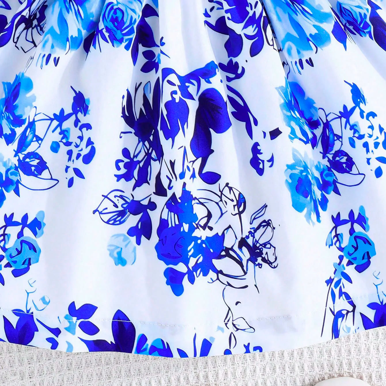 Baby Girl Dress Small Flying Sleeve blue and white floral patterned fabric from Yamza Tots' Closet