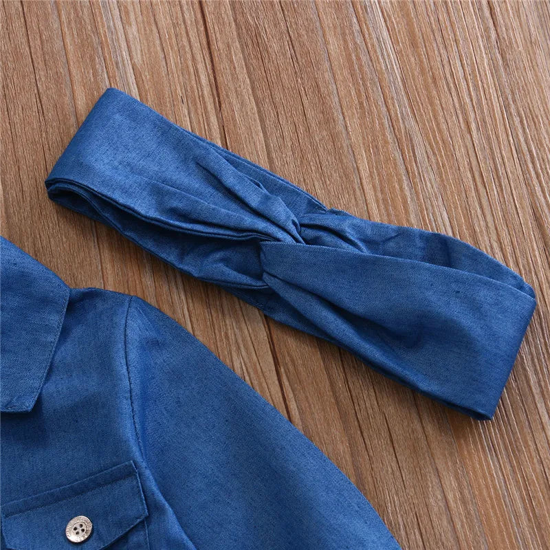 Blue denim shirt and matching headband from Baby Girls 3 Piece Outfit Set Denim Shirt Tutu Skirt and Headband Clothing