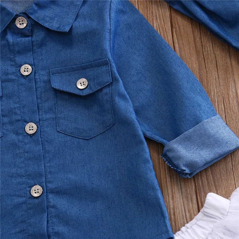 Baby Girls 3 Piece Outfit Set Denim Shirt Tutu Skirt and Headband Clothing by Yamza Tots' Closet