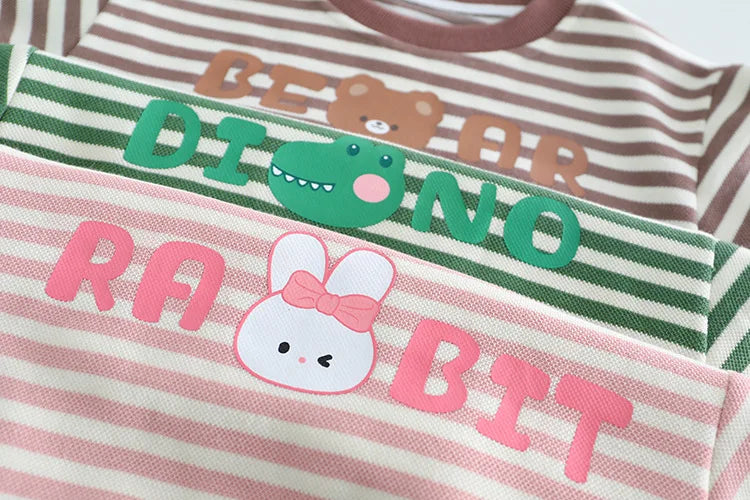 Yamza Tots' Closet striped baby girls and boys clothing with cute bear dinosaur and bunny designs