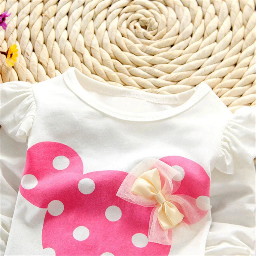 Baby Girls Clothing Set Bow Dot T-Shirt and Pant Cotton Tracksuit Spring Wear with pink polka dot design and bow detail