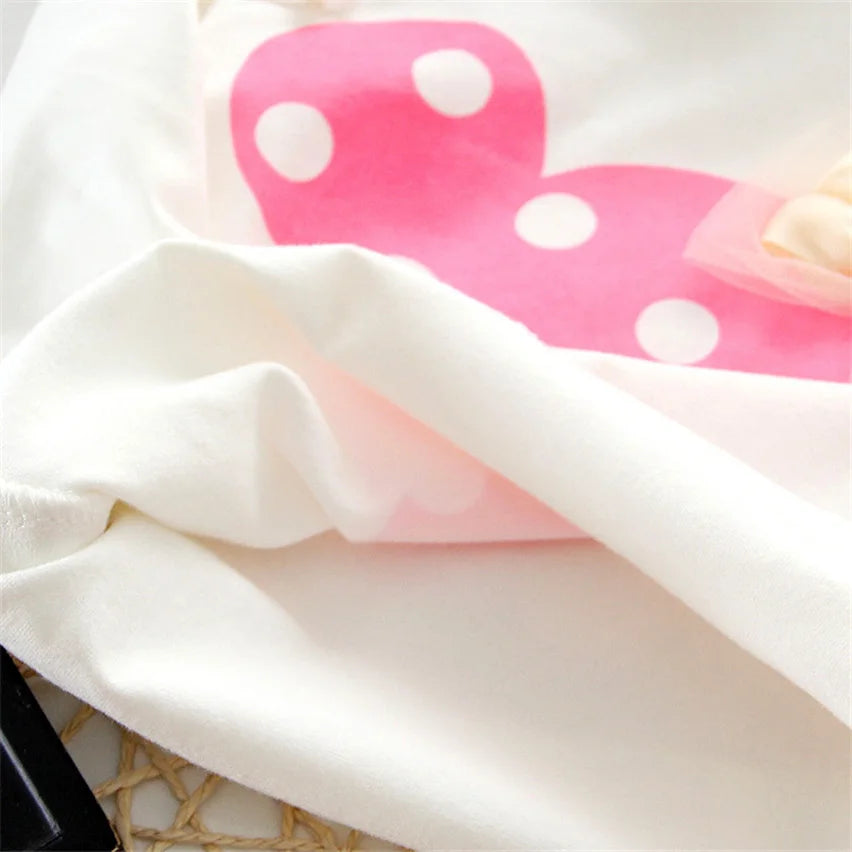 Close-up of Baby Girls Clothing Set Bow Dot T-Shirt and Pant Cotton Tracksuit Spring Wear with soft fabric and pink bow design
