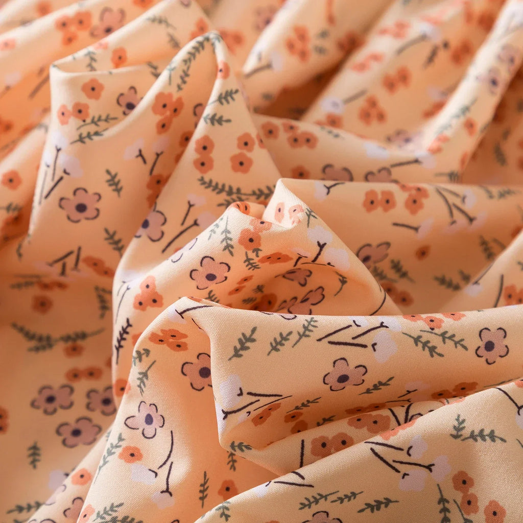 Close-up of soft fabric with floral print for Baby Girls Floral Short Sleeve Dress Casual Summer Outfit for Kids