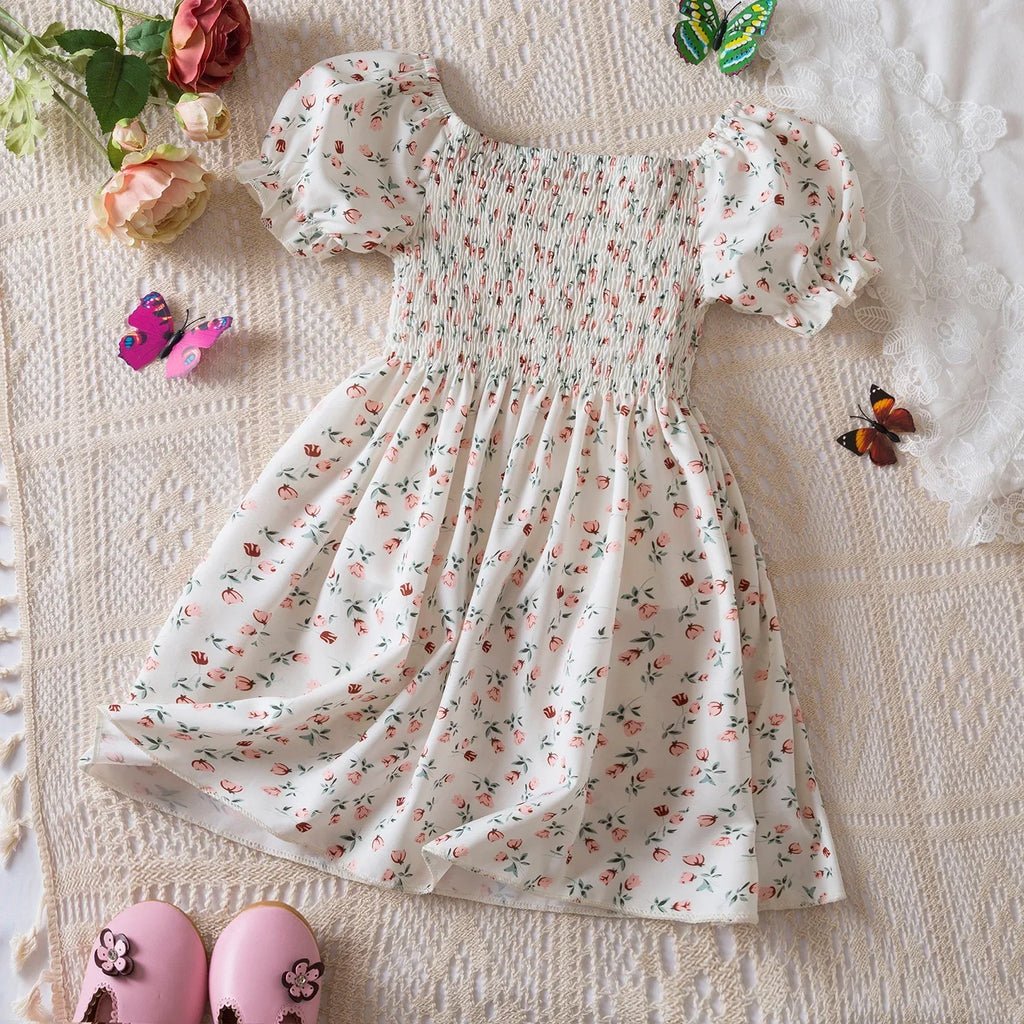 Baby Girls Floral Short Sleeve Dress   Casual Summer Outfit for Kids