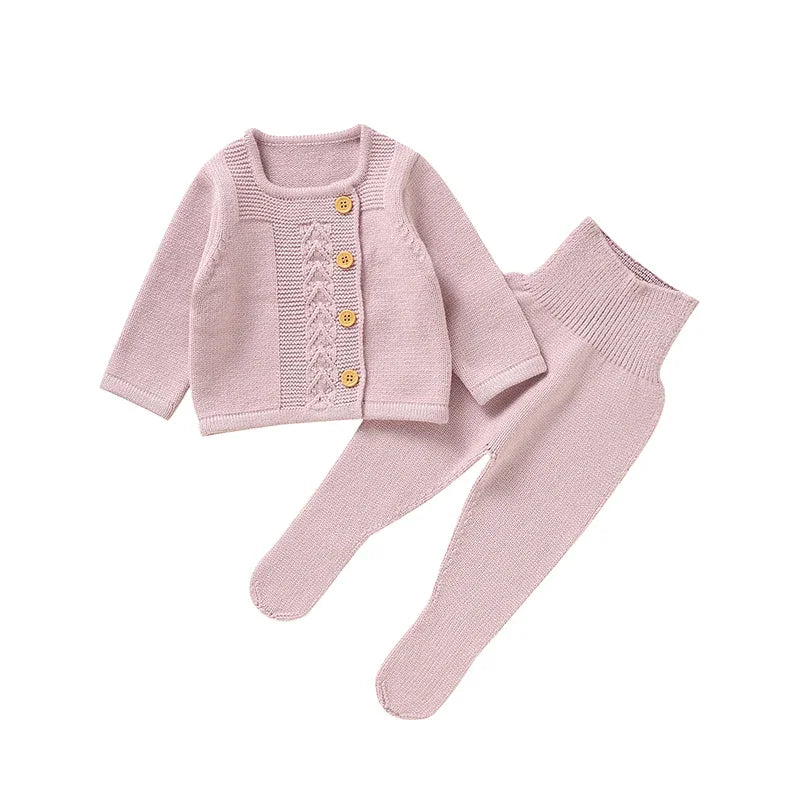 Yamza Tots Closet Baby Knit Sweater Set 2PC Warm Pullover and Pants for Autumn Fashion in light pink