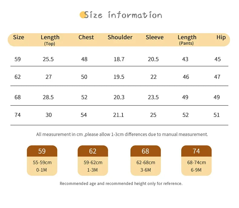 Size chart for Baby Knit Sweater Set 2PC Warm Pullover and Pants for Autumn Fashion by Yamza Tots' Closet