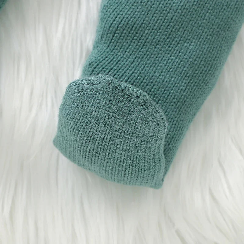 Close-up of soft green pants cuff from Baby Knit Sweater Set 2PC Warm Pullover and Pants for Autumn Fashion