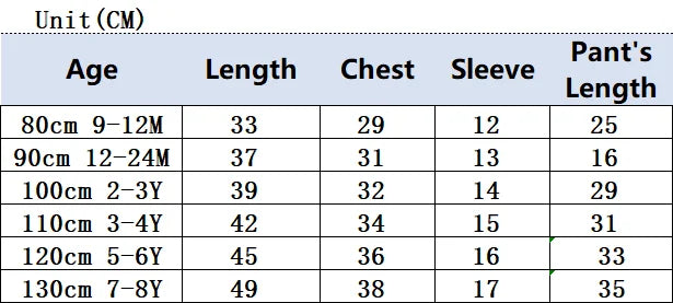Size chart for Baby Striped Short Sleeve T-shirt Set Summer Loungewear for Boys Girls by Yamza Tots Closet