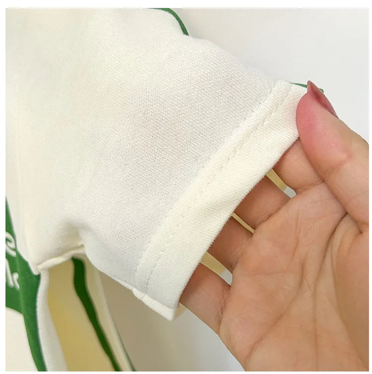 Close-up of soft fabric and sleeve detail on Baby Striped Short Sleeve T-shirt Set Summer Loungewear for Boys Girls