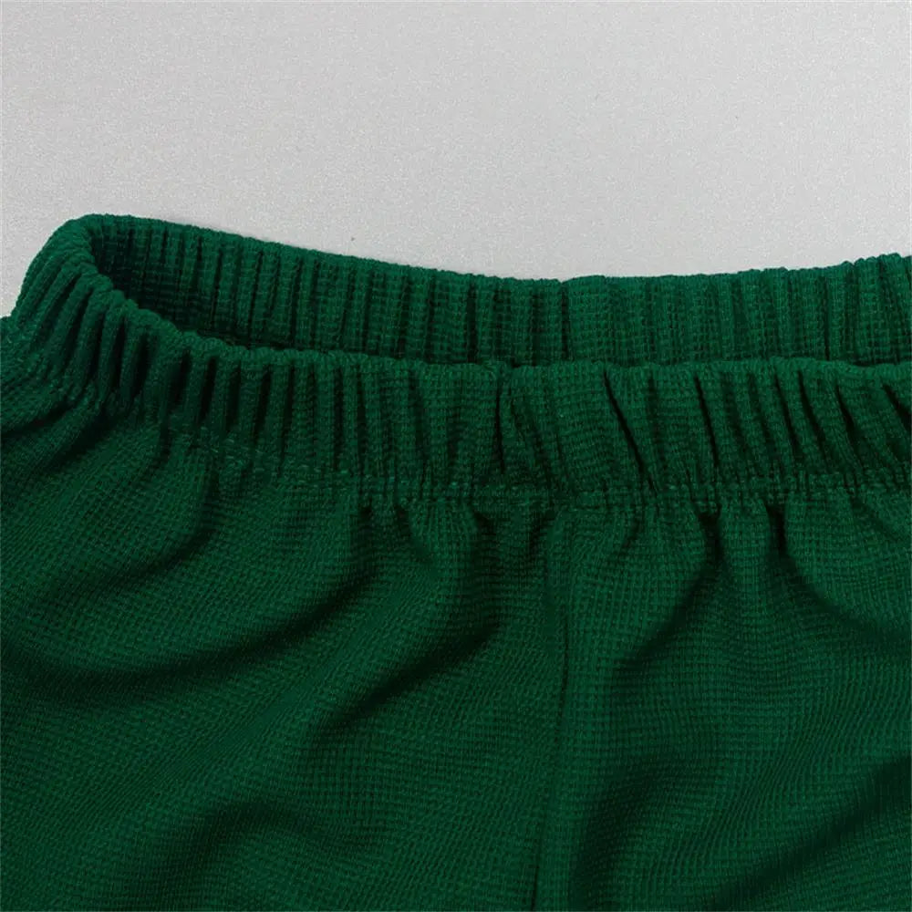 Close-up of elastic waistband on green shorts from Baby Summer Casual Set Loose Cute Top and Shorts Two-Piece Outfit