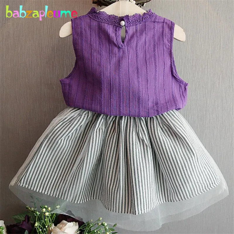 Kids Girl Clothes Set Infant Sleeveless Vest and Skirt 2Pcs Toddler Outfit with purple top and striped skirt   