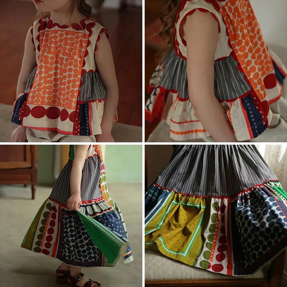 Bear Leader Girls Summer Dress Round Neck Sleeveless Multicolor Geometric Dress with vibrant patterns and playful design